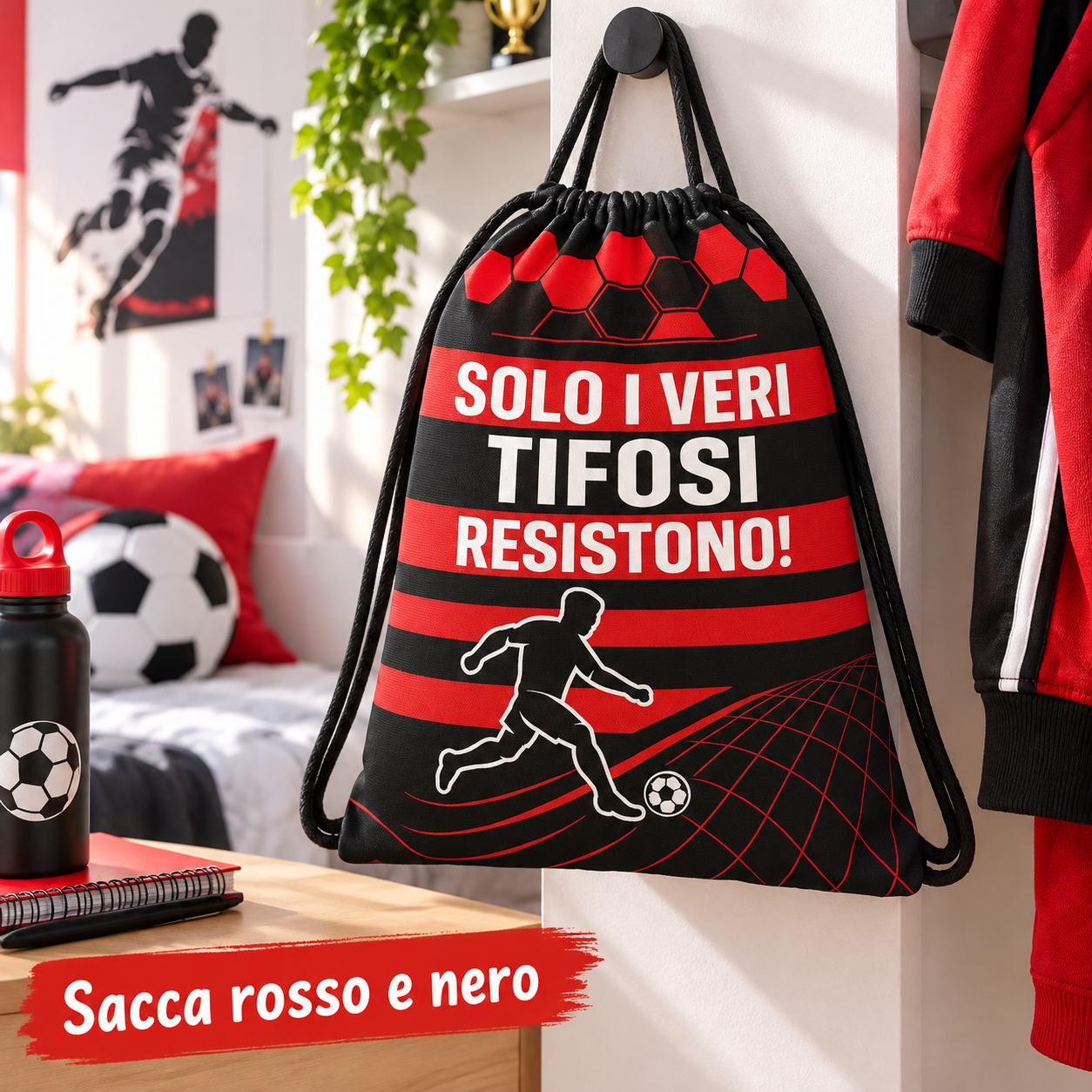 SACCA TEMPO LIBERO ROSSO NERO 42X35 – immagine ambientata