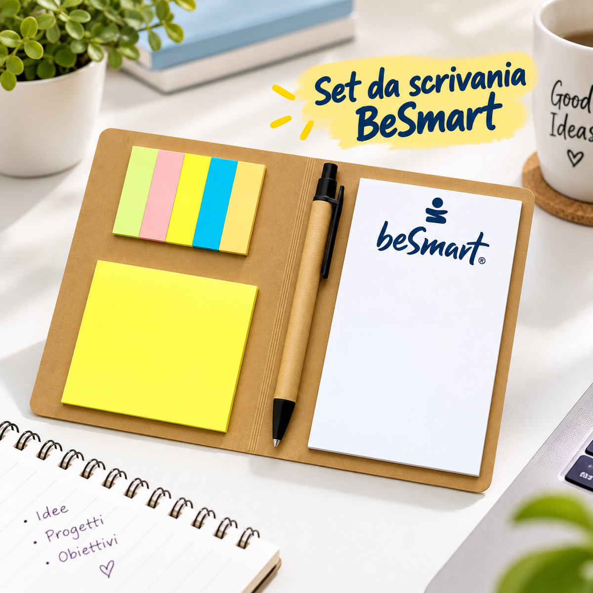 Set da scrivania con blocco note, post-it e penna – Sorprese per Uova di Pasqua – immagine ambientata