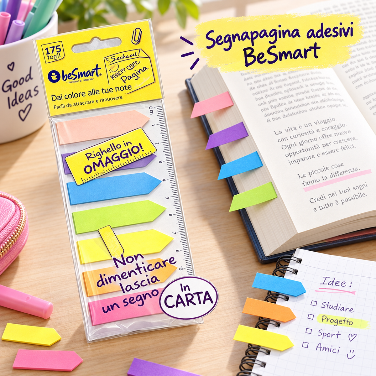 Segnapagina adesivi BeSmart in carta – sorpresa per uova di Pasqua – immagine ambientata