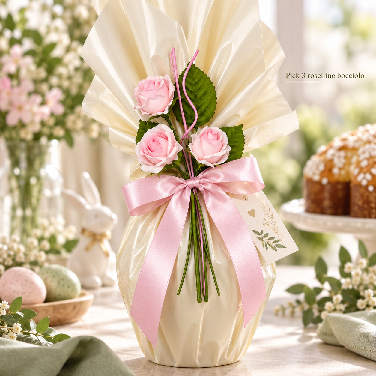 Pick 3 Roselline Bocciolo 9 Colori Cm 24 – immagine ambientata