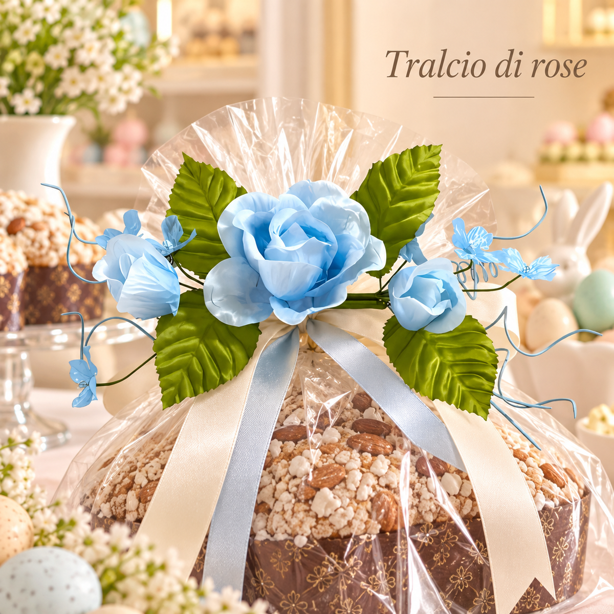 TRALCIO 3 ROSE SATIN  9 COLORI CM 30 – immagine ambientata