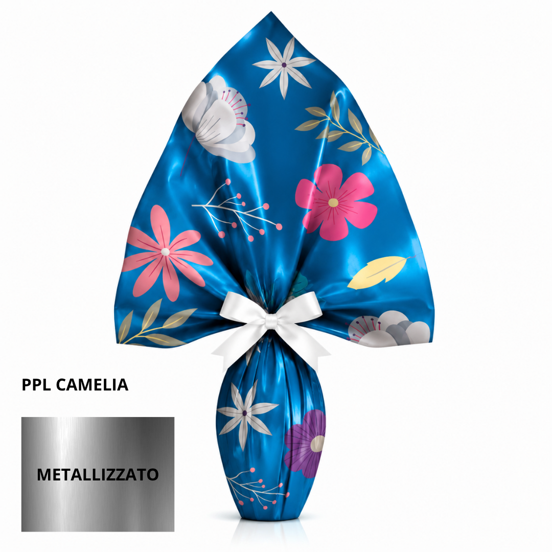 Incarto PPL 180X180 CAMELIA BLU metallizzato per uova di Pasqua