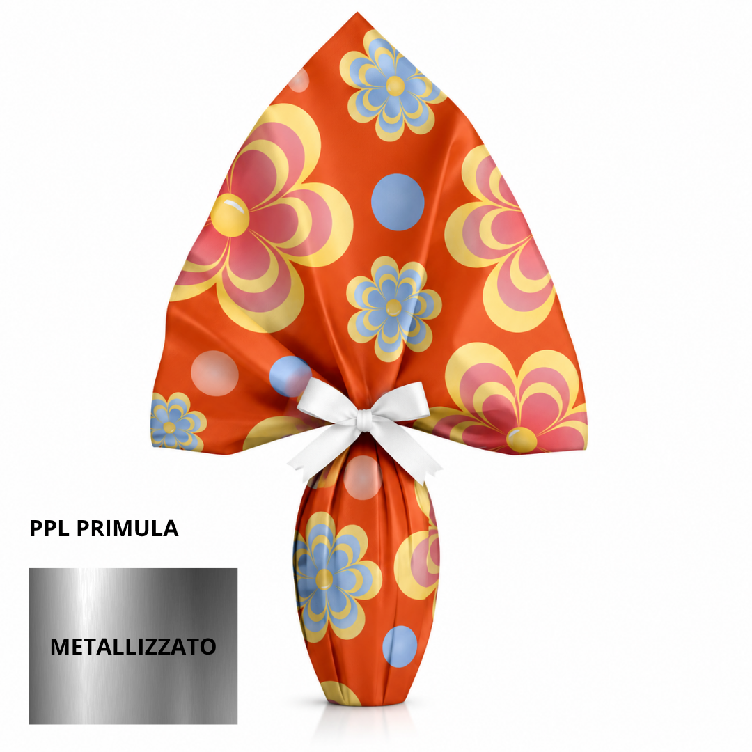 Incarto PPL 90X90 PRIMULA ARANCIO metallizzato per uova di Pasqua