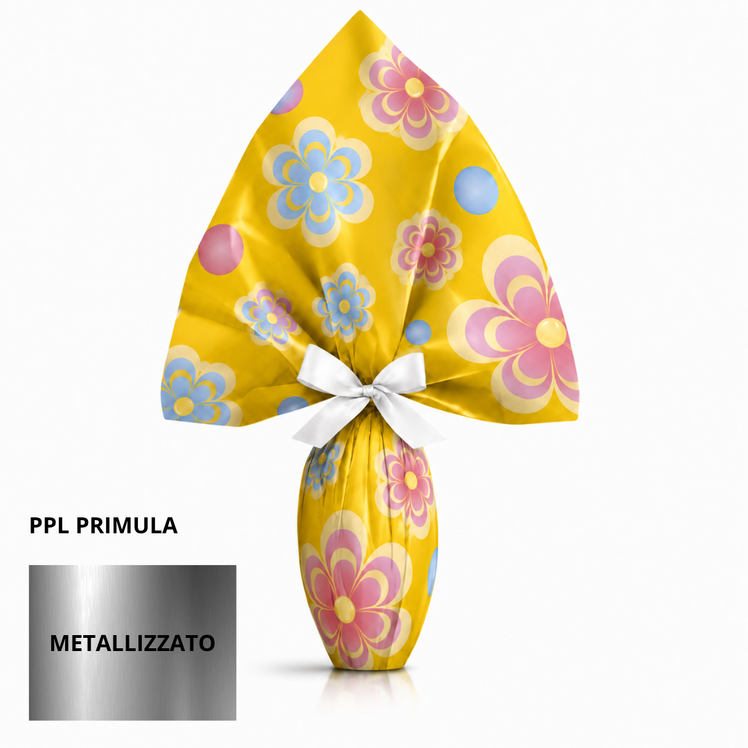 Incarto PPL 300X300 PRIMULA GIALLO metallizzato per uova di Pasqua