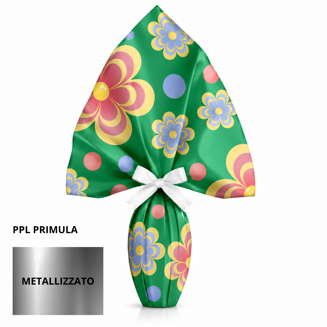 Incarto PPL 180X180 PRIMULA VERDE metallizzato per uova di Pasqua